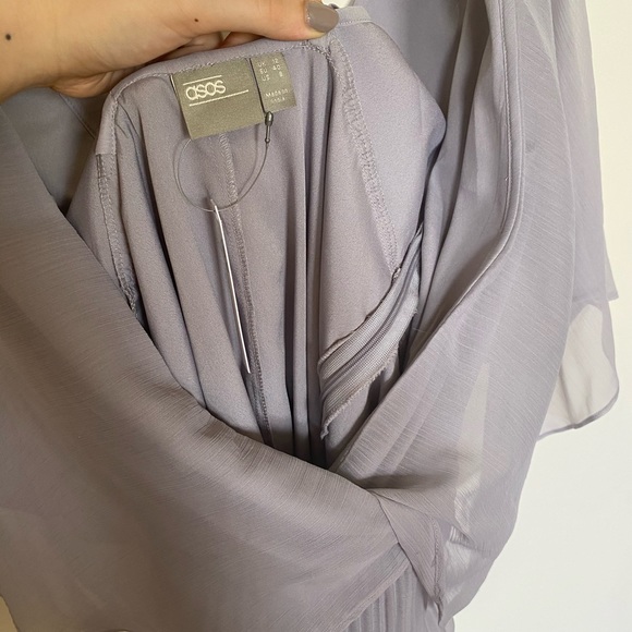 NWT ASOS PLEATED DEEP V NECK FLIRTY DRESS - Picture 6 of 7